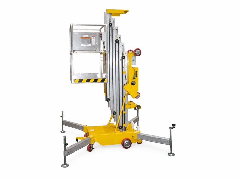 Plataforma elevadora unipersonal Quick Up con mástil vertical y estabilizadores